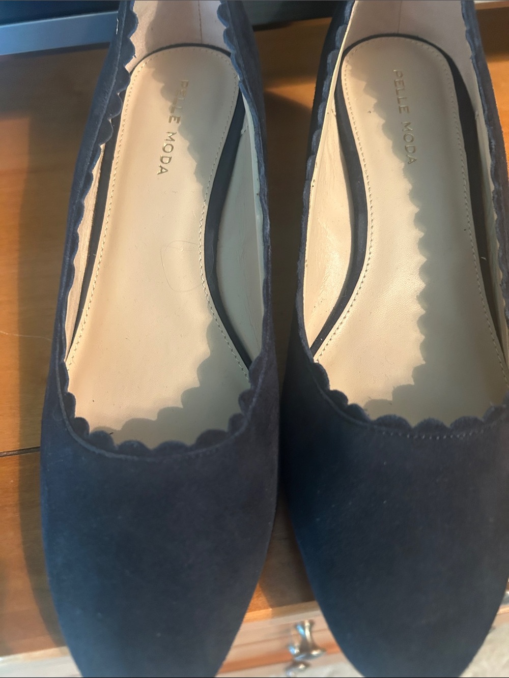 Pelle Moda Navy Scalloped Wedge Flats - Women's